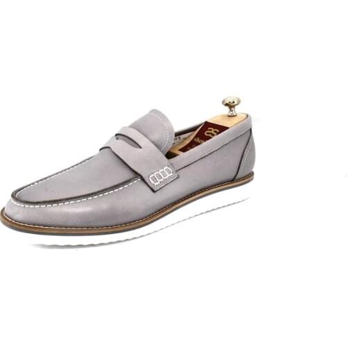 SHENBINs Handmade Grey Loafers with Light Soles, Shenbins Casual Shoes with Semi Floater Leather