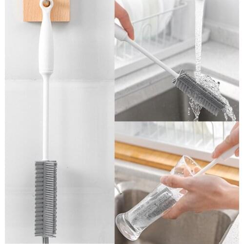 Silicone Sponge Brush Brush Washing Cup Long Handle Bottle Cleaning Accessories Scrub Kitchen O2H1