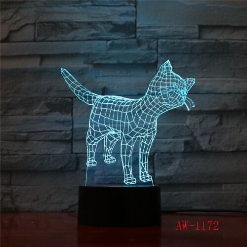 Cute Cat 3D Night Light Creative Electric Illusion 3d Lamp LED 7 Color changing USB touch Desk Lamp For Kids Gift AW-1172