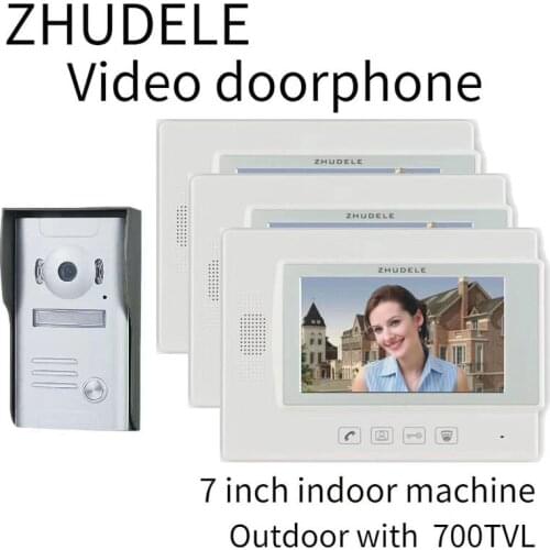 ZHUDELE CCD Camera Home Security Video Intercom Doorbell System 7" Video Door Phone system Kits Support extra CCTV Camera 1V3