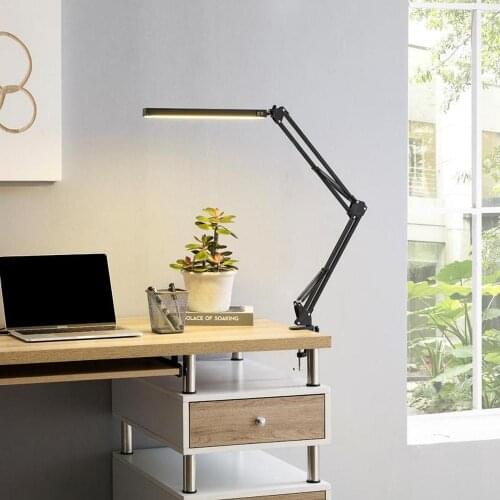 Folding Metal Desk Lamp LED 3 Colors Dimmer USB Charge Office Living Room Computer Desk Clamp Lamp Long Arm Dimming Table Lamp
