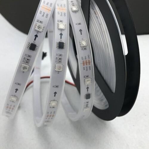 5m led digital strip,DC12V input,WS2811IC(256 scale);10pcs IC and 30pcs 5050 SMD RGB each meter;waterproof in silicon tube