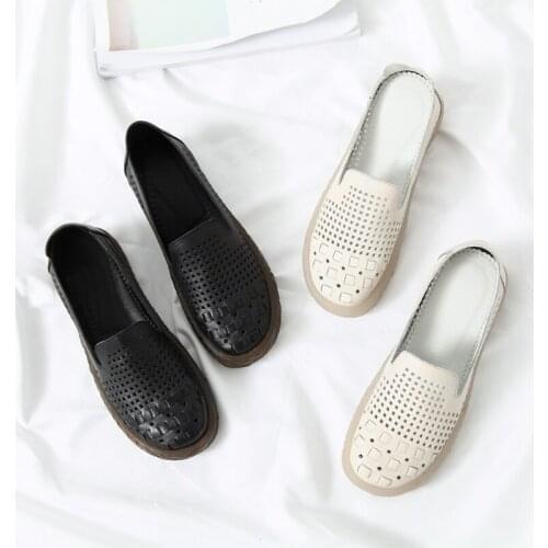 Tilocow Women Genuine Leather Casual Flats Ladies Breathable Hollow Out Shoes Woman Slip On Rome Loafers Female Spring/Autumn