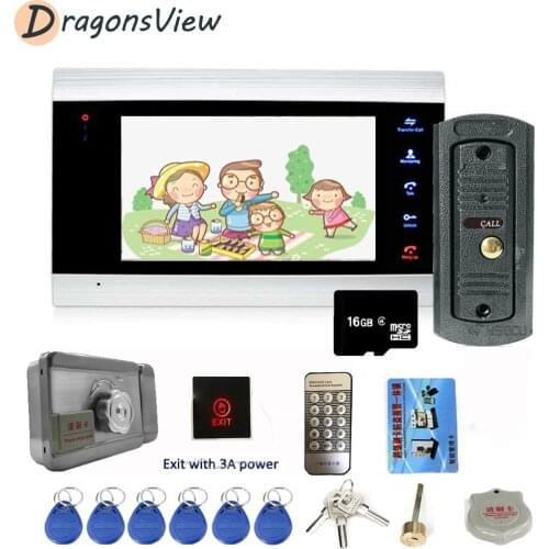 DragonsView Video Door Phone Home Intercom System 7 inch Touch Screen Monitor 600TVL Night Vision with Record Motion Detection