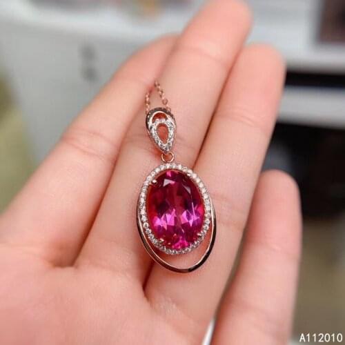 KJJEAXCMY Fine Jewelry 925 Sterling Silver inlaid Natural pink topaz Female Pendant Necklace noble Support Detection