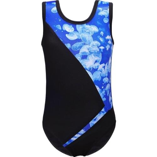 2-10Y Girls Ballet Dance Wear Sleeveless Jellyfish Print Patchwork Ballet Tutu Leotard Gymnastic Acrobatics Athletic Costumes