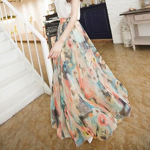 2021 Summer New Elastic High Waist Slimming Bohemian Long Skirt Casual Beach Skirt Loose Women Floral Long Skirt Free Shipping