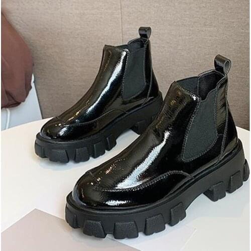 New Fashion Spring Autumn Platform Ankle Boots Women Thick Heel Platform Boots Ladies Worker Boots Black