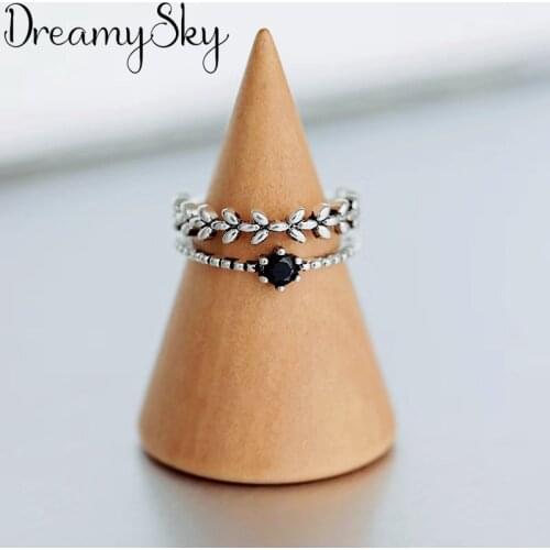 DreamySky Fashion Female Crystal Leaf Finger Rings For Women Lover Wedding Jewelry Party Trendy Statement Rings Wholesale