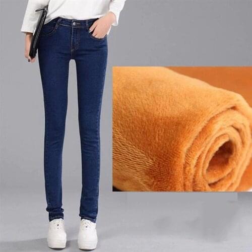 Soft Thickened black Velvet insulated Jeans Winter Warm Jeans For Women Elastic High Waist Denim pants 2019 New Female Trousers
