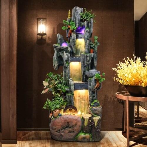Zq Large Artificial Mountain and Fountain Fish Tank Bonsai Living Room Fengshui Ball Office Fish Pond Indoor Floor Ornaments