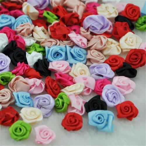 100pcs Satin Ribbon Flower Rose craft/wedding appliques Lots Colors B40
