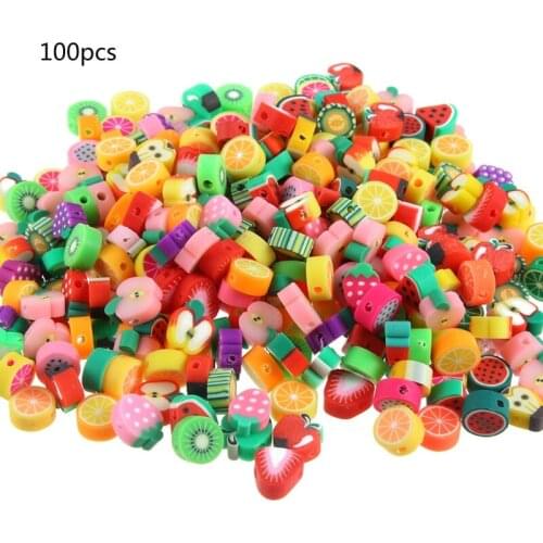 100Pcs DIY Fruit Beads Strawberry Fruits Polymer Clay Color Mixed DIY Beads for Necklace Bracelet Jewelry Making Accessories