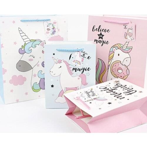 3 Size Unicorn Kraft Paper Gift Bags with Handles Festival Party Gift Packaging Bags DIY Multifunction Shopping Bags SN1340