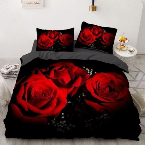 3D Red Rose Bedding Set Custom King Size 3PCS Duvet Cover Set Blanket/Quilt Pillow Case Flower Bed Set For Wedding Microfiber
