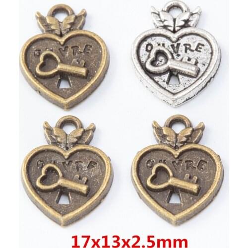 50 pieces of retro metal zinc alloy Heart lock pendant for DIY handmade jewelry necklace making 7695