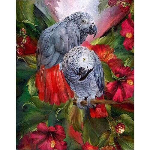 5D DIY Diamond Painting Bird &Flower Cross Stitch Lover Parrot Animal Needlework Home Decorative Full Square Embroidery Decor