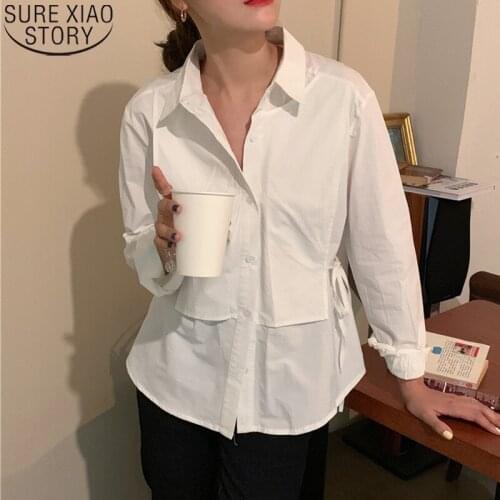 2021 New Oversize Cotton Blouses Women Spring Solid Color Tops Fake 2 Pieces Clothing Casual Long Sleeve Blouse Blusas 13136