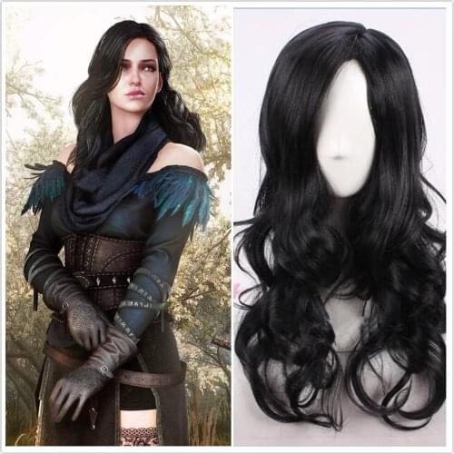 Halloween The witch Yennefer of Vengerberg Black Wavy Wig Women Role Play Black Hair Cosplay Wavy Wig + Wig Cap Free Shipping