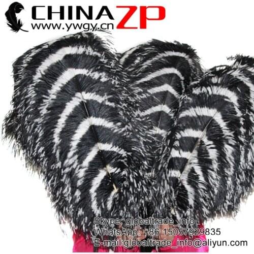 CHINAZP Factory Wholesale 50pcs/lot Size 65~70cm (26"~28") Unique Dyed Black and White Striped Ostrich Feather