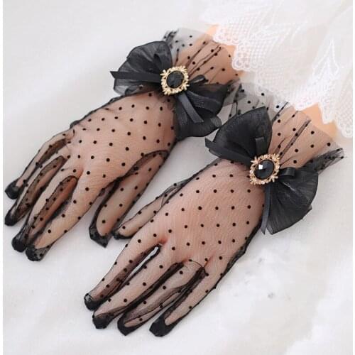 Lolita Flower Wedding Gloves Lolita Lace Thin Lace White Yarn Bow Oversleeves Tea Party Photography