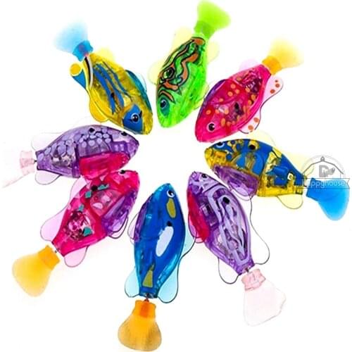 Baby Bath Toys for Kids Swimming Robot Fish with LED Light Spray Water Swim Pool Electric Fish Toy with LED Light Bathtub Toys