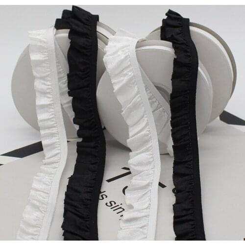 20mm 25mm Black White Elastic ruffling stretch falbala ribbon rickrack braid band clothing shirt Sewing Garment accessories
