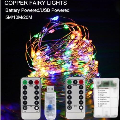 Remote Copper Wire LED Fairy Lights USB Battery Operated String Light Xmas Party Wedding Home Decor 8 Modes