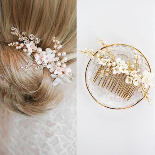 New Arrival Gold Hair Comb White Flowers Hand Made Hair Ornaments Wedding Diadema Accessories