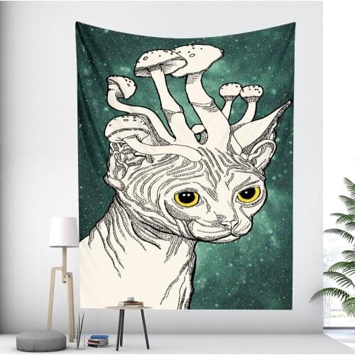 Mushroom Cat Psychedelic Scene Home Decor Tapestry Hippie Bohemian Decor Wall Tapestry