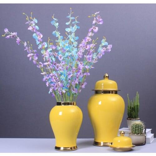 Ceramic Vase Living Room European Home Yellow Creative Flower porcelain Ginger Jar Table Decoration ceramic temple jar
