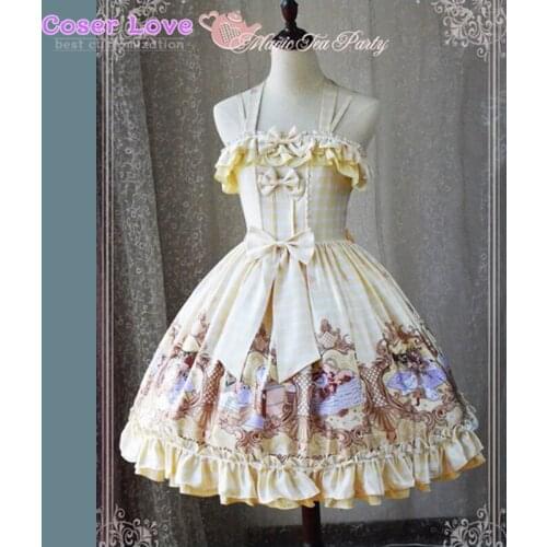 Classic Lolita dress girl dress JSK Jumper Skirt Magic Tea Party Chiffon Sleeveless Bows Ruffles Frills Birds Printed Daffodil