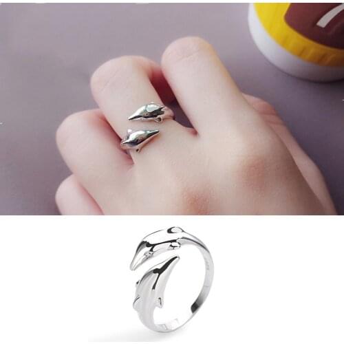 Hot High Quality Simple And Cute Animal Dolphin Adjustable Ring Fine Jewelry For Women Party Birthday Gift Christmas Gift