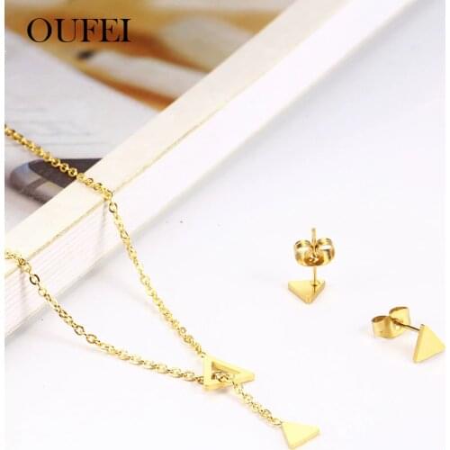 OUFEI Necklace And Earring Set Gold color Stainless Steel Jewelry Woman Vogue 2019 Jewelry Accessories Gifts For Women