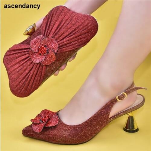 Red Color Italian Ladies Shoes and Bags To Match Set Women Italian African Party Pumps Shoes and Bag Party Shoes and Bag Sets