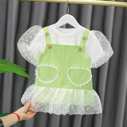 HYLKIDHUOSE Baby Girls Clothing Sets Summer Toddler Infant Puff Sleeve Lace Princess T Shirt Dress Children Baby Kids Clothes