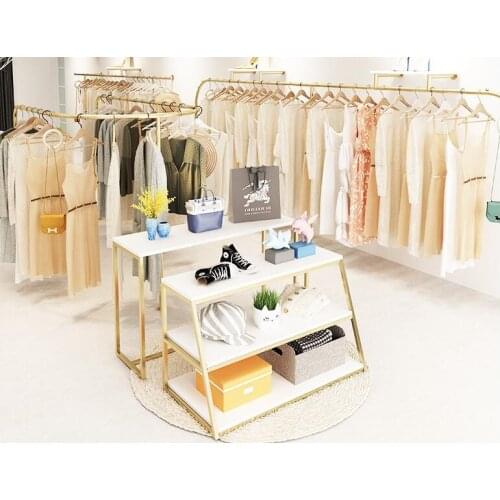 Clothing store in the island window running table combination shoe bag display frame rectangular high and low display table shoe