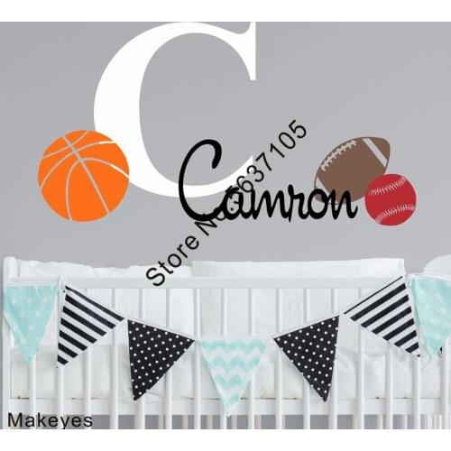 Makeyes Personalized Names Basketball Wall Decals Baseball Wall Stickers Vinyl Wallpaper Kids Bedroom Baby Custom Name Q860