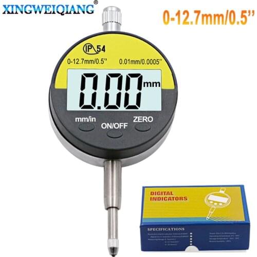 0.01mm IP54 Oil Proof 0-12.7mm/5" Range Gauge Digital Dial Indicator Precision 0.01mm/0.0005" Tester Dial Indicator + Box
