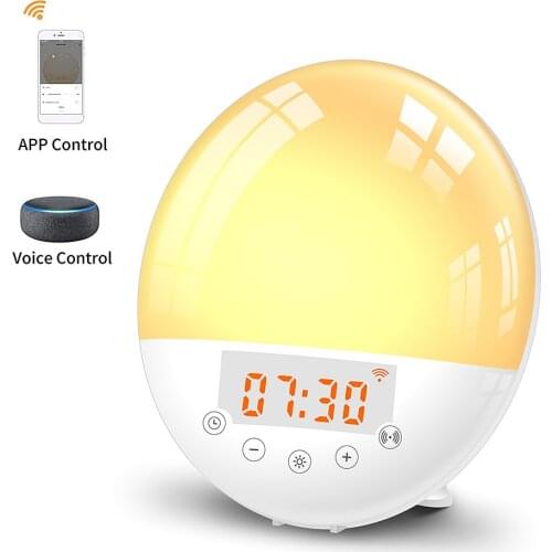 Multi-function Voice Control LED Alarm Clock USB Digital WiFi Smart Clock Adjustable FM Radio Wakeup Alarm Colorful Night Light
