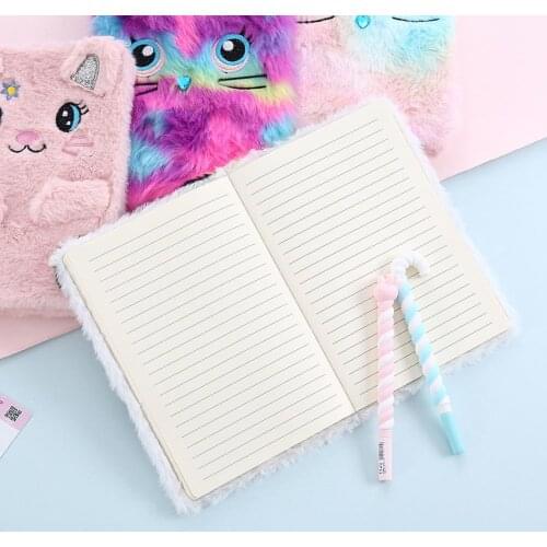 Cartoon Cat Panda Fluffy Diary Girls Journal Notebook Memo Pad Cat/Panda Design Fluffy Cute Birthday Gift
