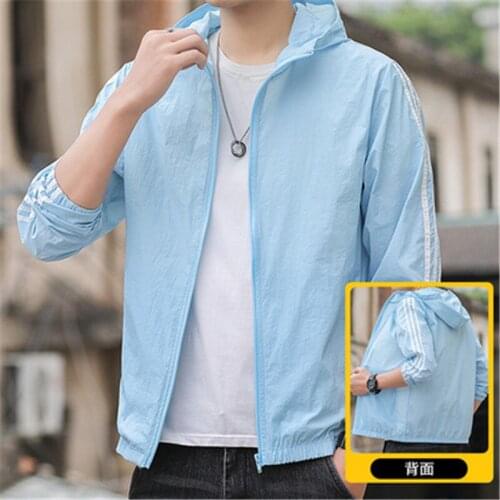 Clothing Mens Outdoor Sports Jacket 2021 Summer New Thin Section Long-Sleeved Zipper Hooded Skin Top Mens