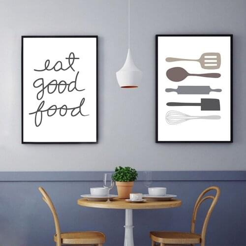 Nordic Wall Art Canvas Print Black And White Cartoon Painting Tableware Life Minimalist Poster Picture For Kitchen Home Decor