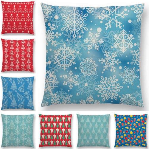 Newest Merry Christmas Day Trees Gifts Snowflake Stars Ornaments Cute Floral Pattern Cushion Cover 25 Design Available