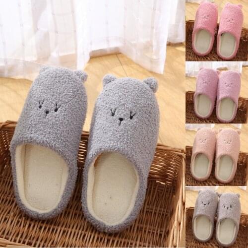 JAYCOSIN New Indoor Home Floor Soft Womens Shoes Warm Cute Animal Bear Winter Fur Home Shoes Slip-On Warm Cotton Slippers A513