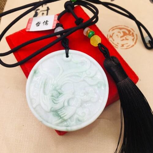 Send A-level National Certificate Natural Burmese Jadeite Carved Large Phoenix Pendant Tricolor Jade Bead Necklace