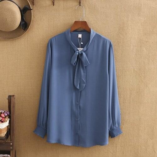Fat Sister Plus Fat XL Loose Shirt Female 200 Kg Spring New Korean Bow High-quality Long-sleeved Shirt