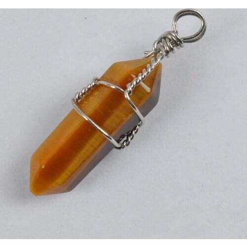 Natural Tigereye Lucky Point GEM Pendant Wire Wrapping Jewelry S1233