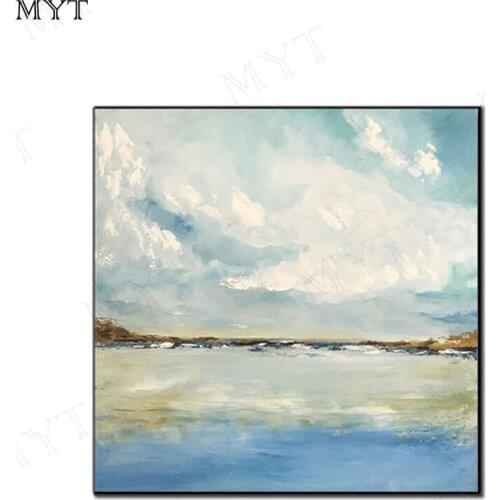 Handpainted Oil Painting On Canvas Abstract blue sky and sea landscape Wall Art picture for Living Room home Decor Picture