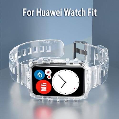 Soft Transparent Band For Huawei Watch Fit Strap With Protective Cover For Huawei Watch Fit Bumper Protector Case